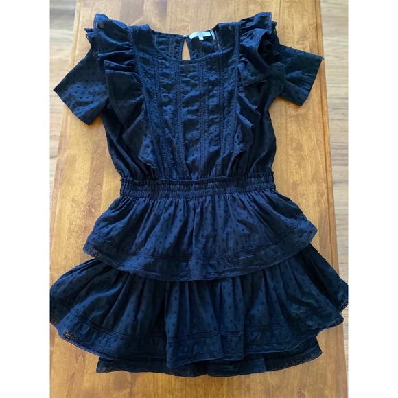 LoveShackFancy Natasha Ruffle Tiered Minidress Black Cotton Eyelet Size L - Picture 5 of 16